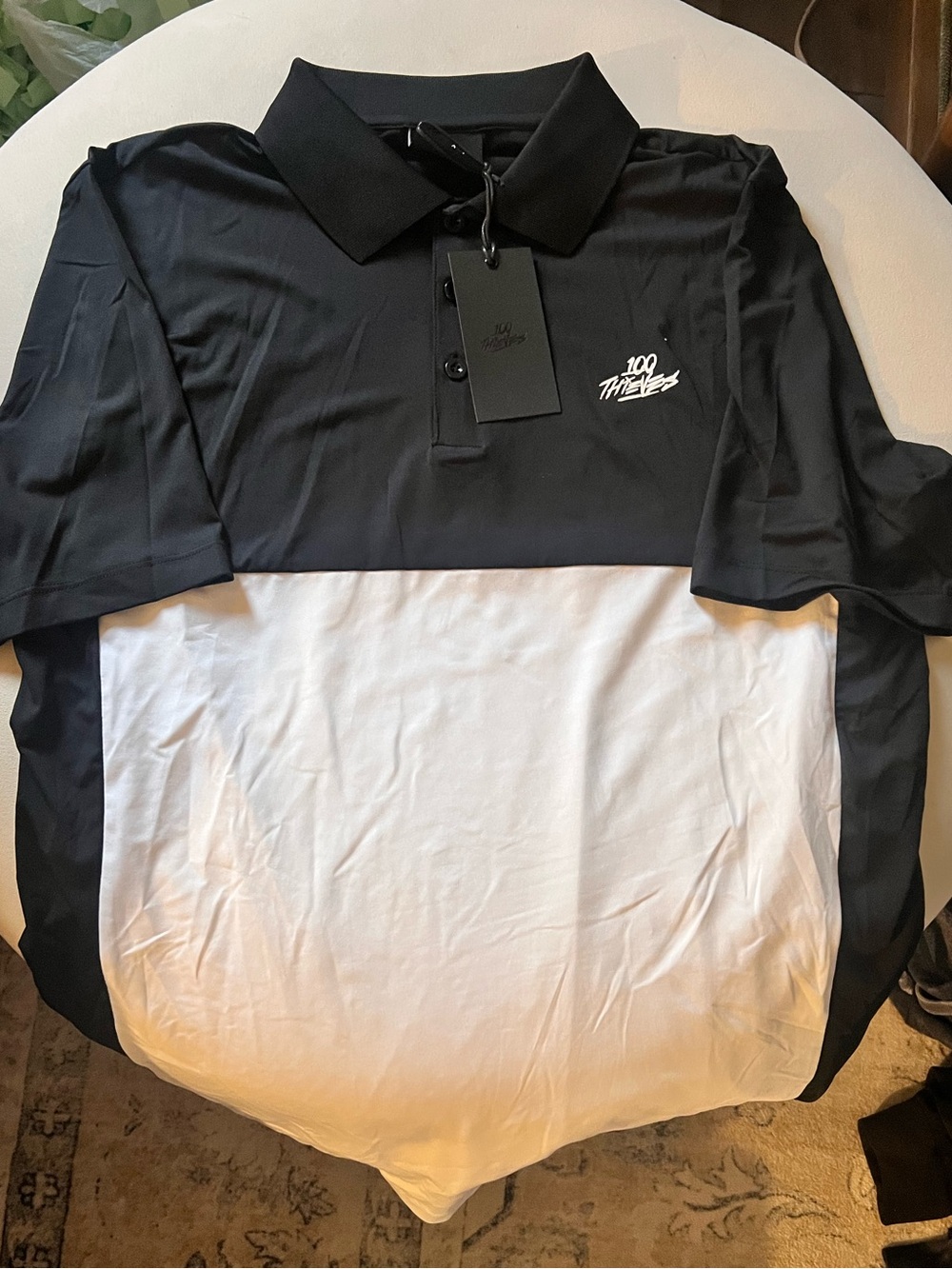100 Thieves Men’s Black and White Colorblock Polo